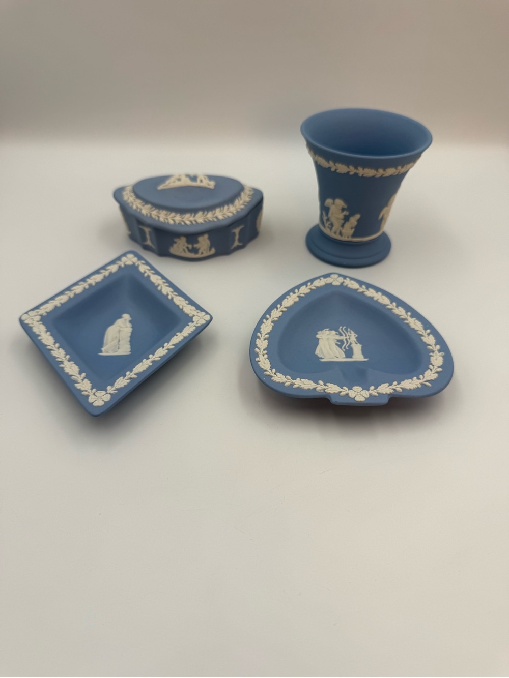 Vintage Lot of 4 Wedgwood Blue Jasperware Pieces